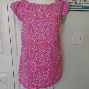 Vineyard Vines Pink Patterned off the shoulder dress